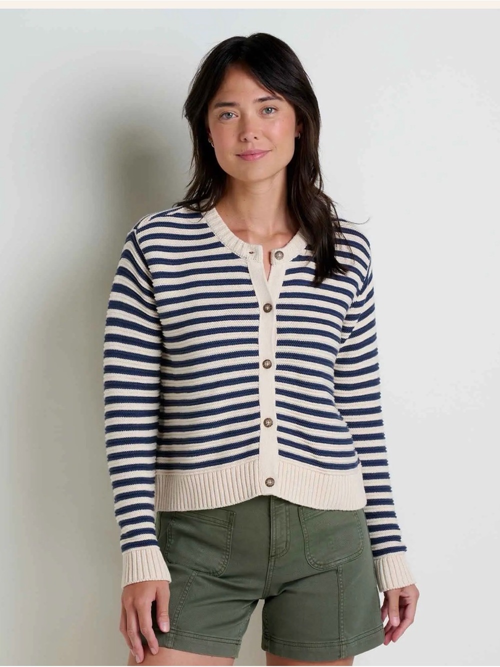Toad & Co W’s Bianca Blue & Cream Stripe Crew Long Sleeve Knit Sweater Size XS